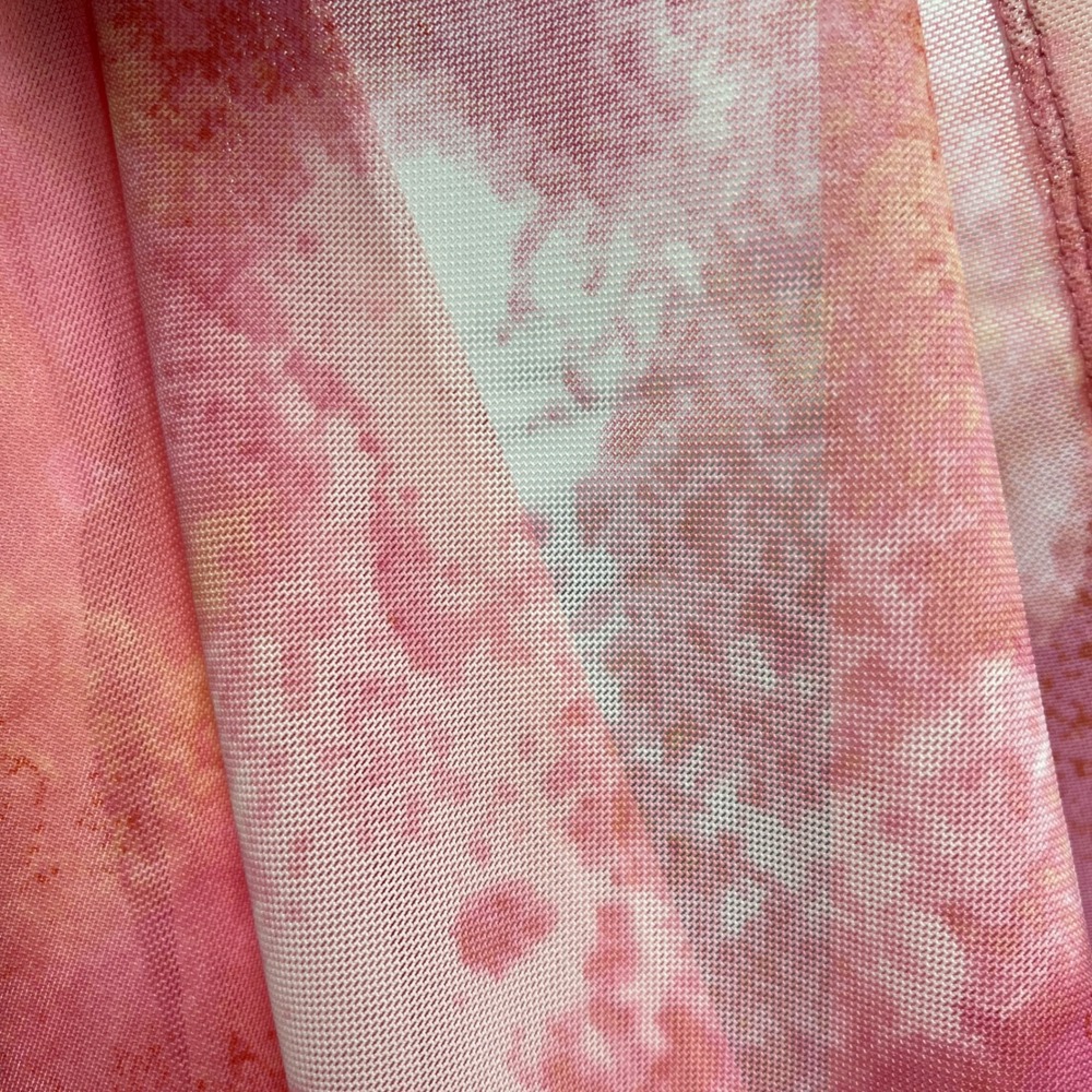 LOGO Lori Goldstein Tie Dye Mesh Button Down Top Women Small Pink Sheer Cardigan - Picture 3 of 9